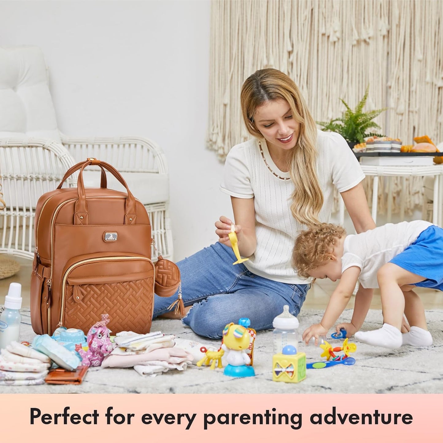 RUVALINO Boss Plus™ Large Diaper Bag Backpack with Portable Changing Pad, Pacifier Case and Stroller Straps