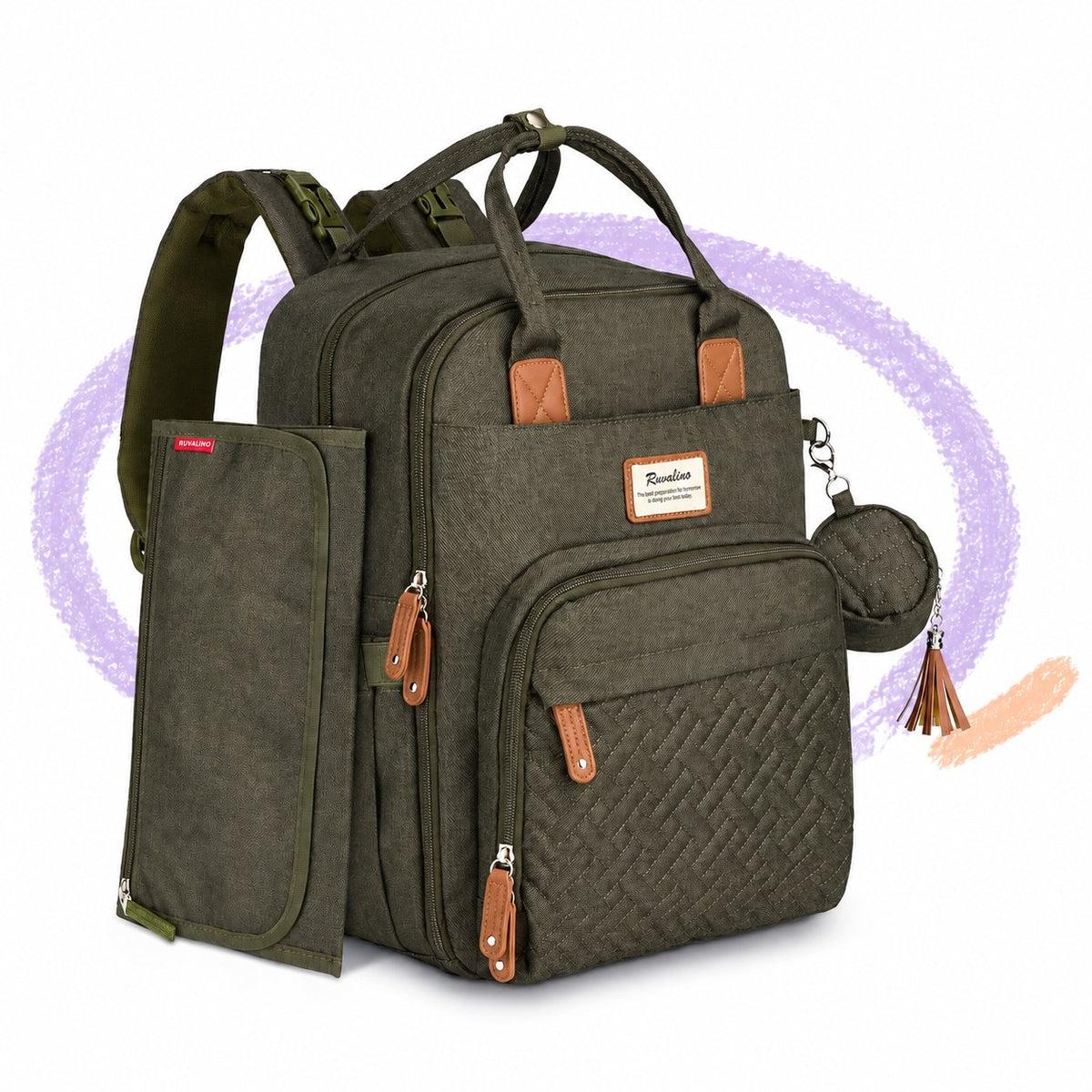 RUVALINO Neutral diaper backpack in Olive Green