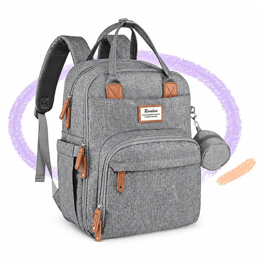 RUVALINO Classic Diaper Bag Backpack in gray, a daily-use diaper bag built for daycare drop-off mornings