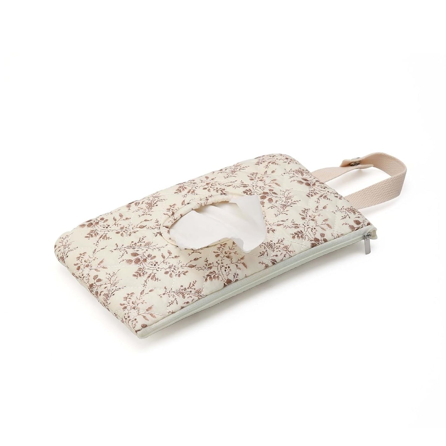 Ruvalino Wipe Holder Quilted Wipe Pouch Portable Hanging Floral Wet Wipes Bag