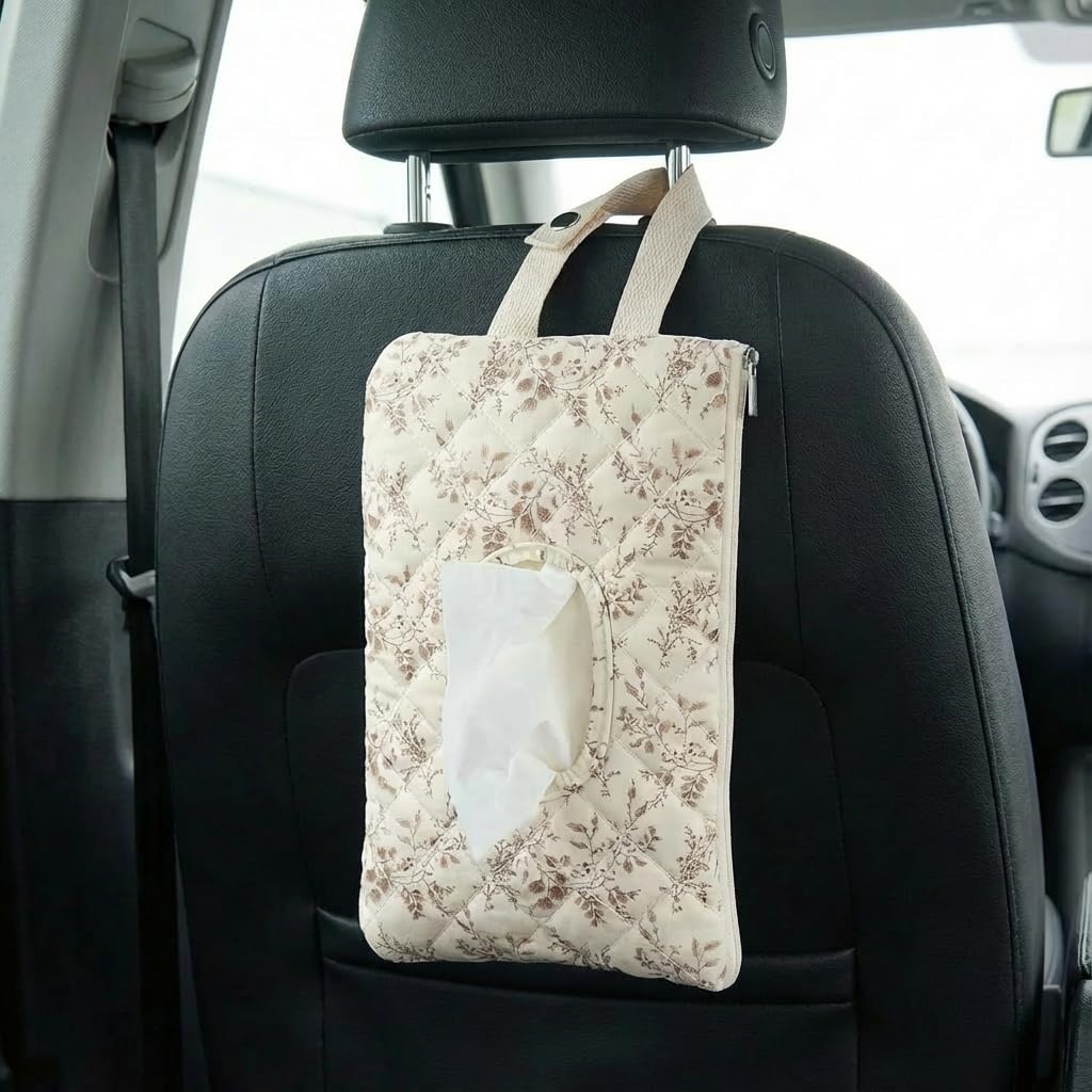 Ruvalino Wipe Holder Quilted Wipe Pouch Portable Hanging Floral Wet Wipes Bag
