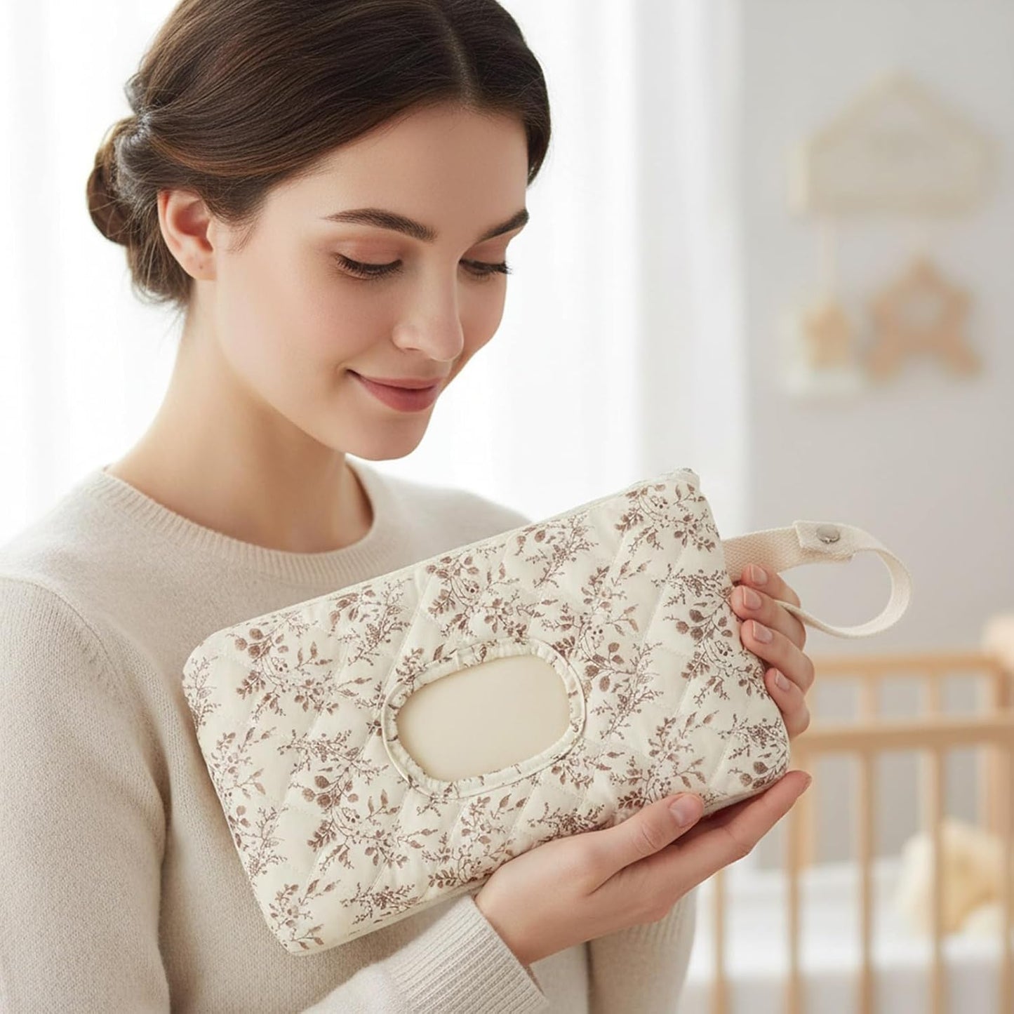 Ruvalino Wipe Holder Quilted Wipe Pouch Portable Hanging Floral Wet Wipes Bag
