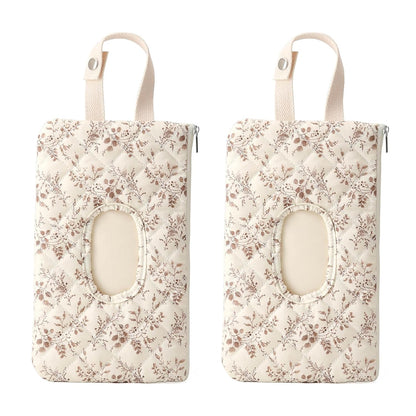 Ruvalino Wipe Holder Quilted Wipe Pouch Portable Hanging Floral Wet Wipes Bag
