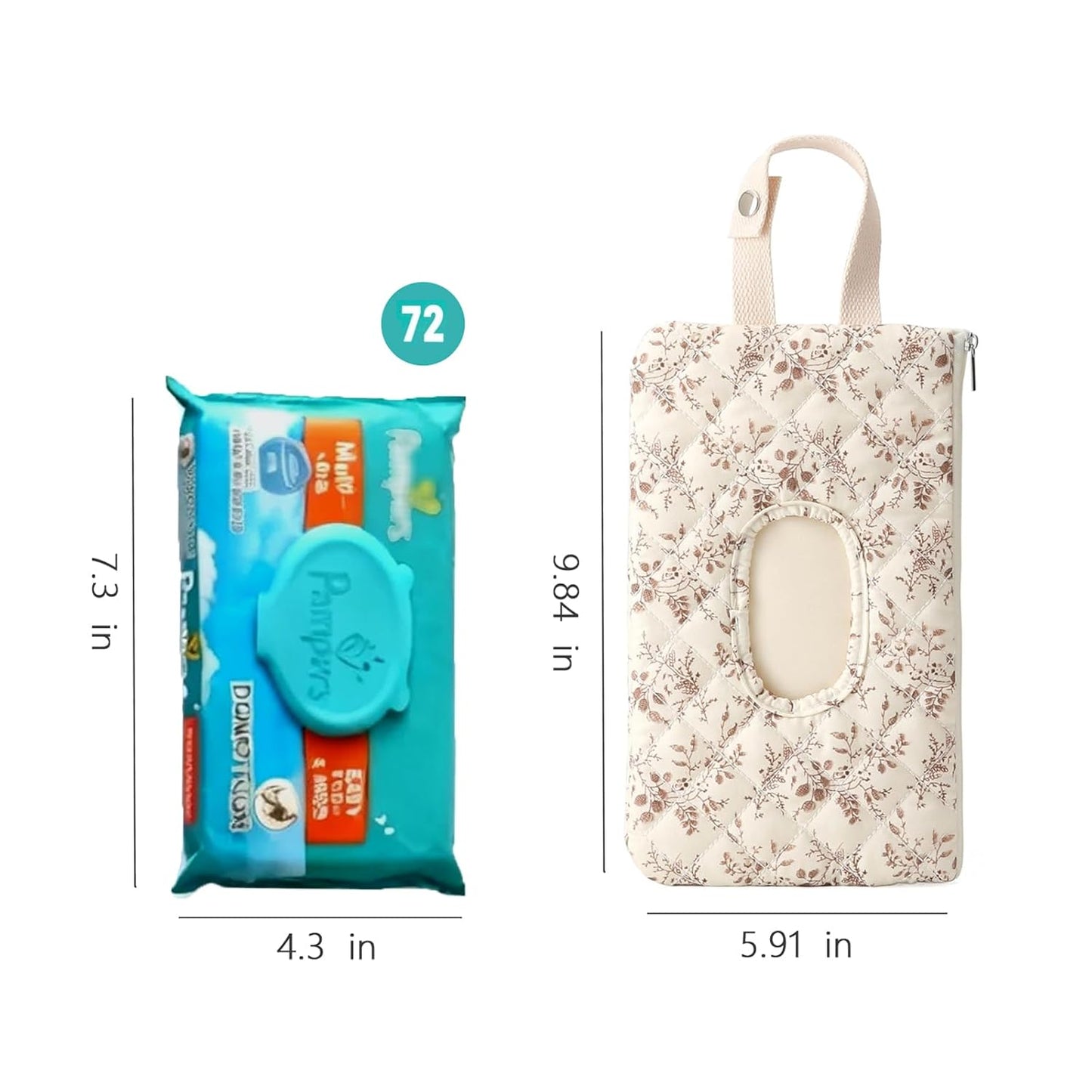 Ruvalino Wipe Holder Quilted Wipe Pouch Portable Hanging Floral Wet Wipes Bag