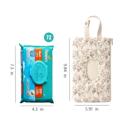 Ruvalino Wipe Holder Quilted Wipe Pouch Portable Hanging Floral Wet Wipes Bag