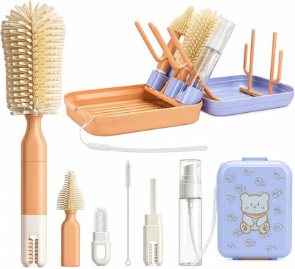 Ruvalino 8-in-1 Baby Bottle Cleaning Kit with Drying Rack & Storage Case