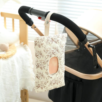 Ruvalino Wipe Holder Quilted Wipe Pouch Portable Hanging Floral Wet Wipes Bag