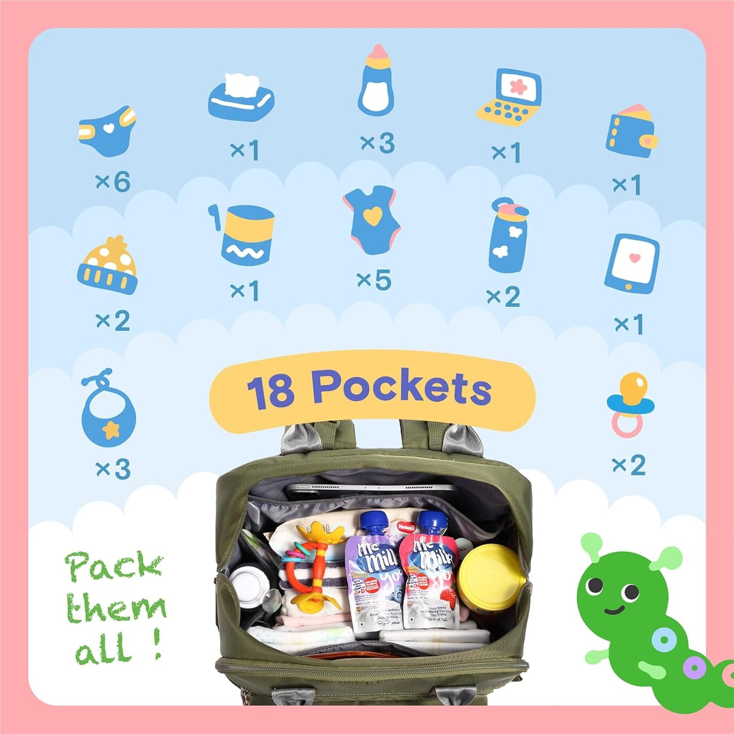 RUVALINO 4 in 1 kit Large Diaper Bag Backpack