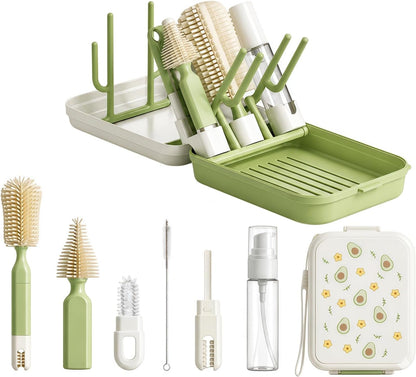 Ruvalino 8-in-1 Baby Bottle Cleaning Kit with Drying Rack & Storage Case