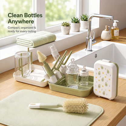 Ruvalino 8-in-1 Baby Bottle Cleaning Kit with Drying Rack & Storage Case