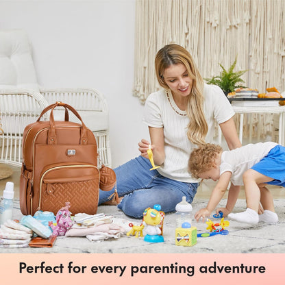 RUVALINO Boss Plus™ Large Diaper Bag Backpack with Portable Changing Pad, Pacifier Case and Stroller Straps
