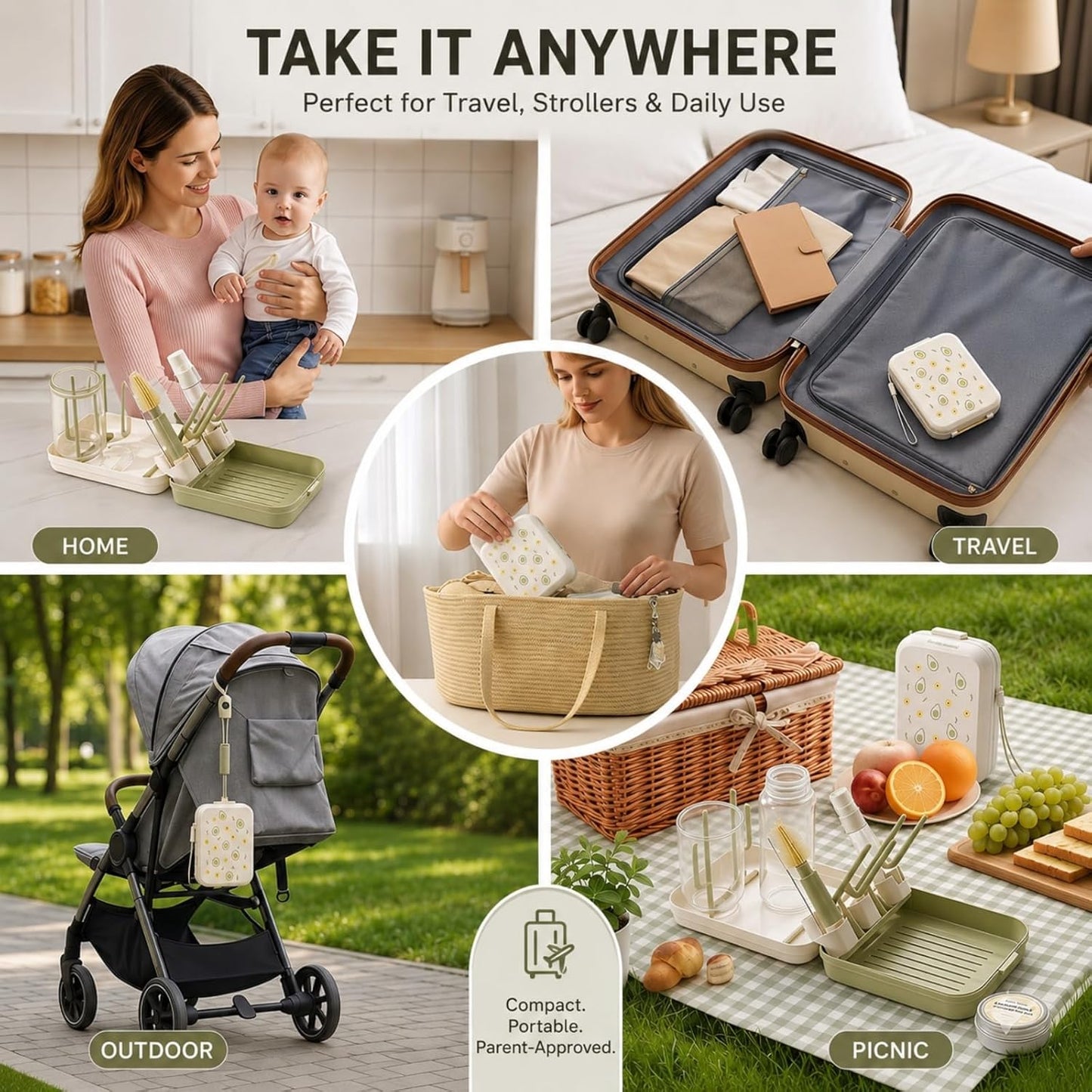 Ruvalino 8-in-1 Baby Bottle Cleaning Kit with Drying Rack & Storage Case