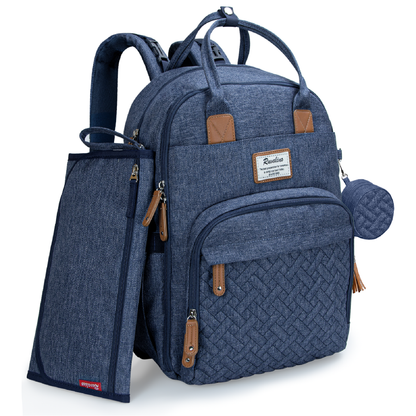 a blue backpack with brown trim with text: 'Ruvalino best is your'