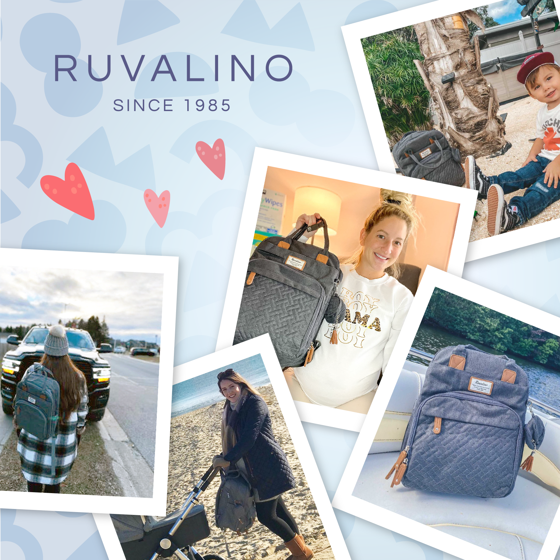 a collage of photos of a person and a child with text: 'RUVALINO SINCE 1985 yWipes AMA'