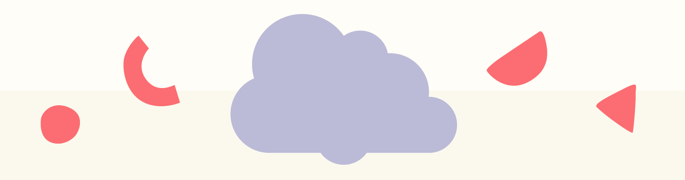 one illustration of a purple cloud with red shapes floating on the sides