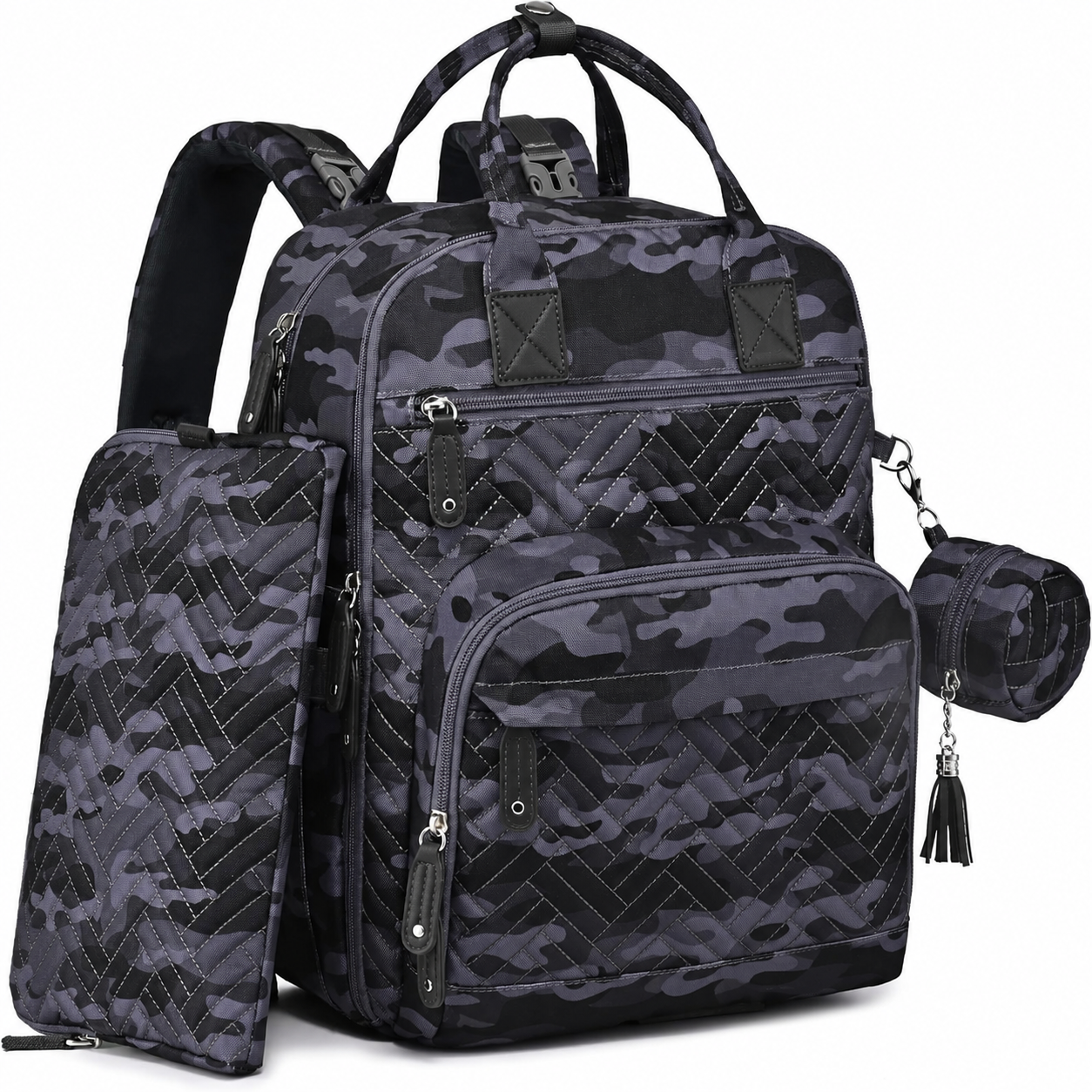 Camo diaper backpack with matching diaper pouch and pacifier case
