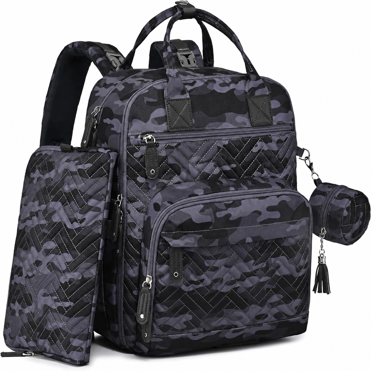 Camo diaper backpack with matching diaper pouch and pacifier case
