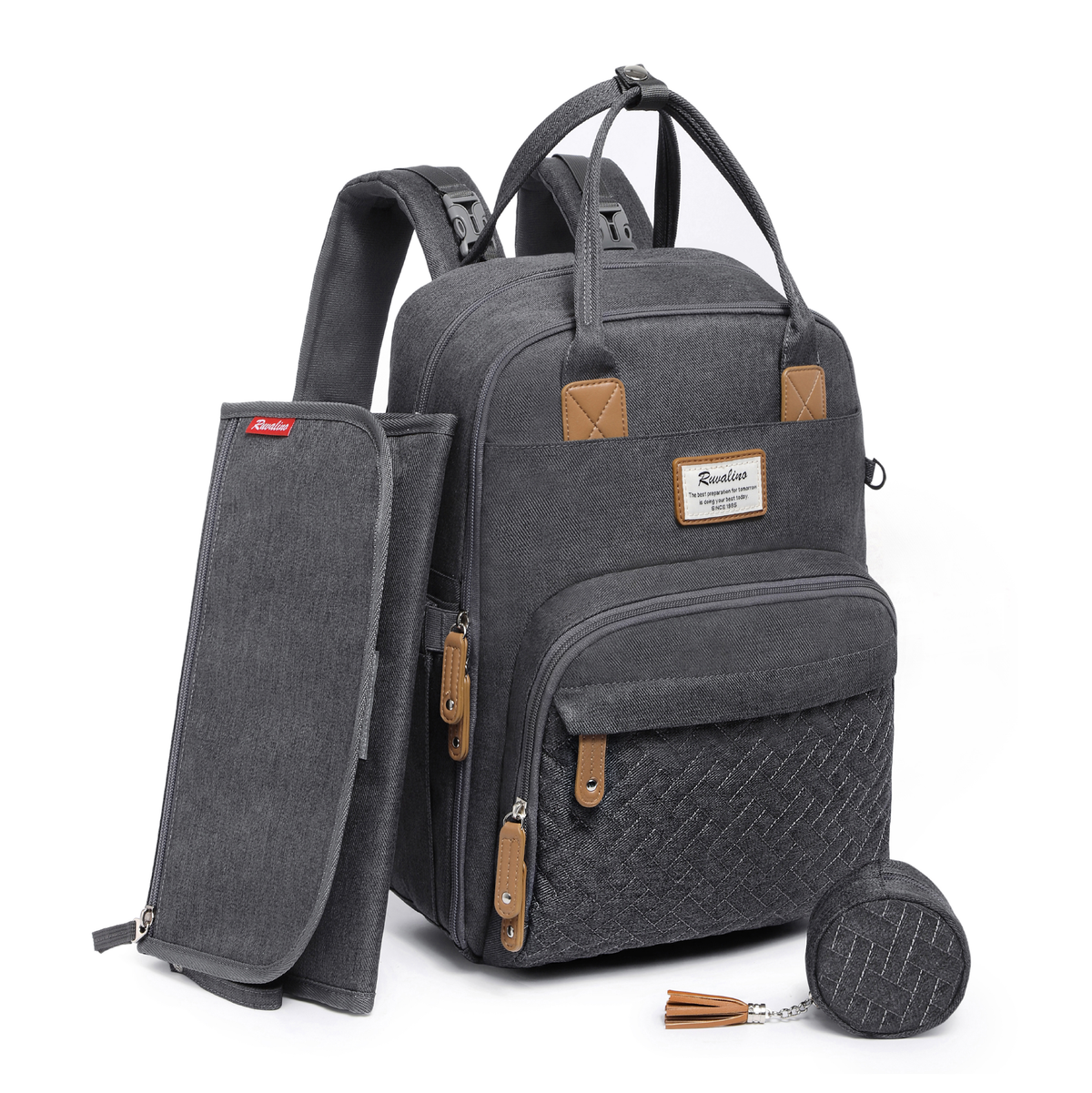 RUVALINO Neutral All-in-One Baby Bags - Dark Gray on white background