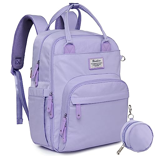 a purple backpack with a small pouch