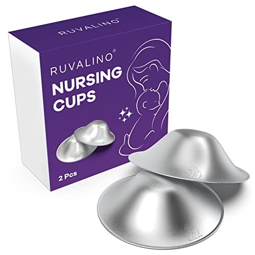 a box with silver cups on it with text: 'RUVALING RUVALINO NURSING CUPS 2 Pcs'