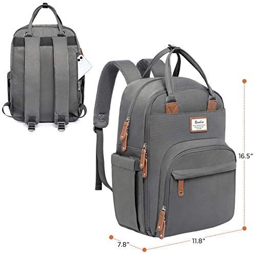 a grey backpack with a brown strap