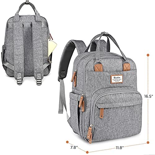 a grey backpack with a diagram with text: '7.8" 11.8"'