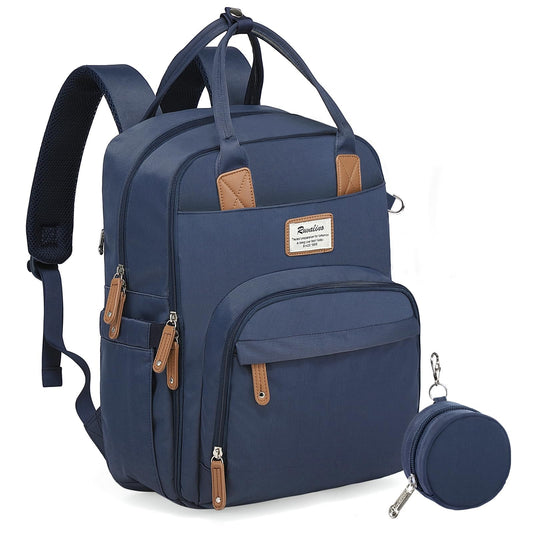 a blue backpack with a small round object with text: 'preparation for best SINCE'